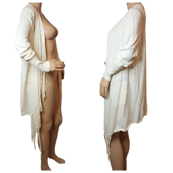 NWT Daisy Fuentes Cream Fringe open front cardigan.  Size Large. Cotton. - Picture 14 of 16